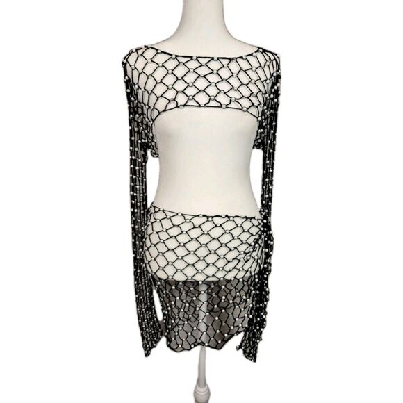 NWT Tularosa Siren Sea Small Crop Top And M/L Sarong Mesh Beaded Swim Cover - Picture 1 of 16